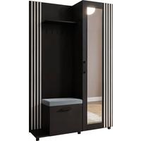 GARDEROBE Linaro mit Spiegel, Sitzbank in Lamellen-Optik 137/207/42 cm, Links - Schwarz, Holzwerkstoff (137/207/42cm) - WFL GROUP