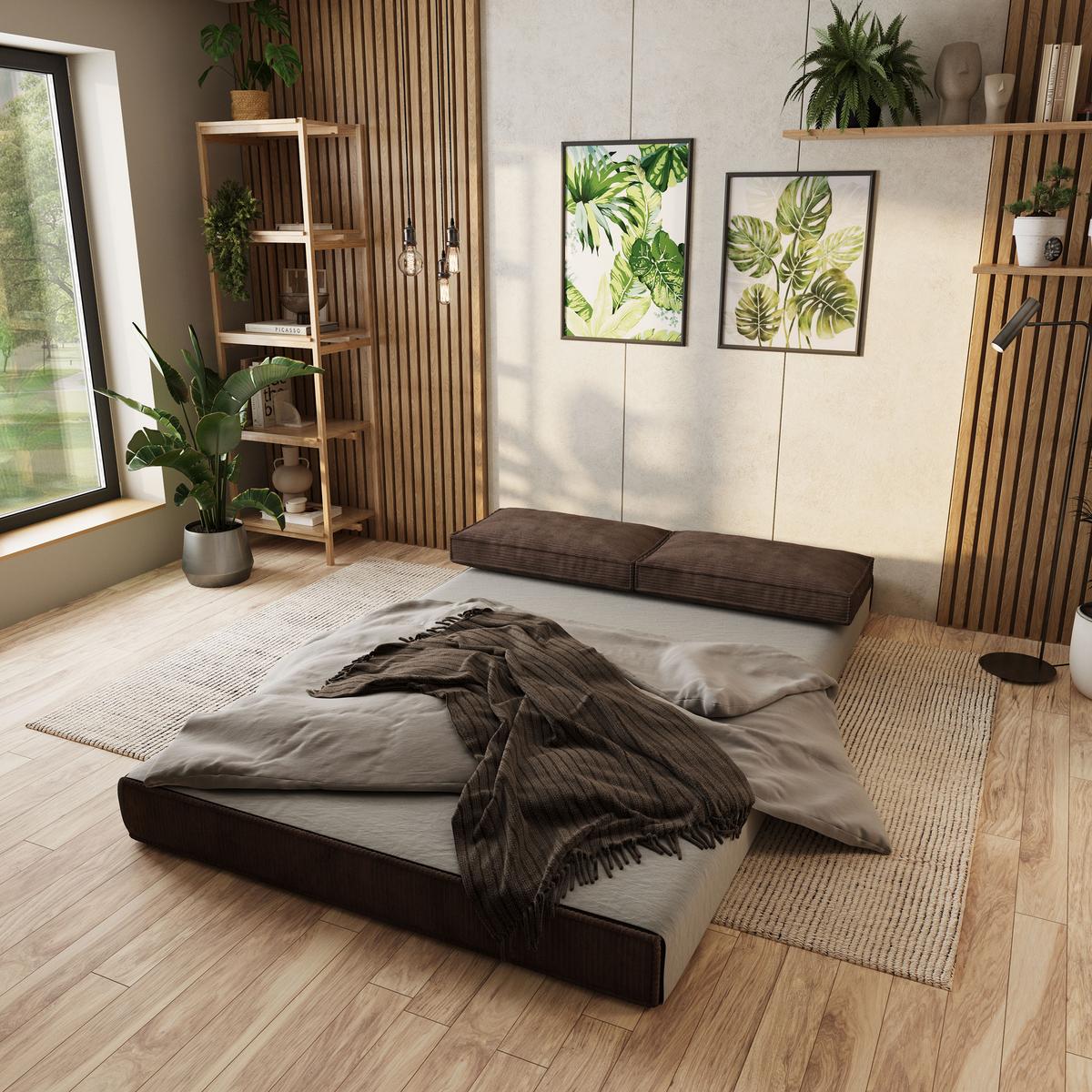 ECKSOFA ANKO modulares Boneless Sofa mit Schlaffunktion Braun Cordstoff - Braun, Textil (270/160cm) - MASSENO