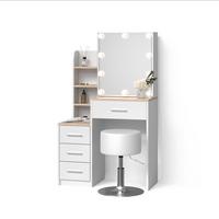 SCHMINKTISCH Loreta Weiß/Sonoma mit LED Beleuchtung und Hocker - Weiß/Sonoma Eiche, Holzwerkstoff (80/131.6/36cm) - Livinity®
