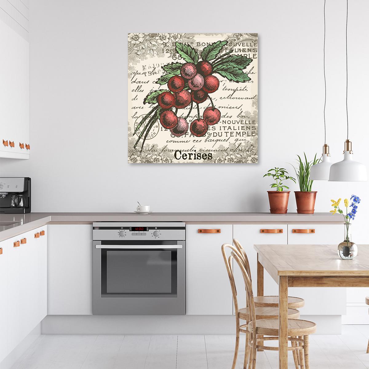 WANDBILD vintage cherry - Rot, Textil (40/40cm) - Feeby