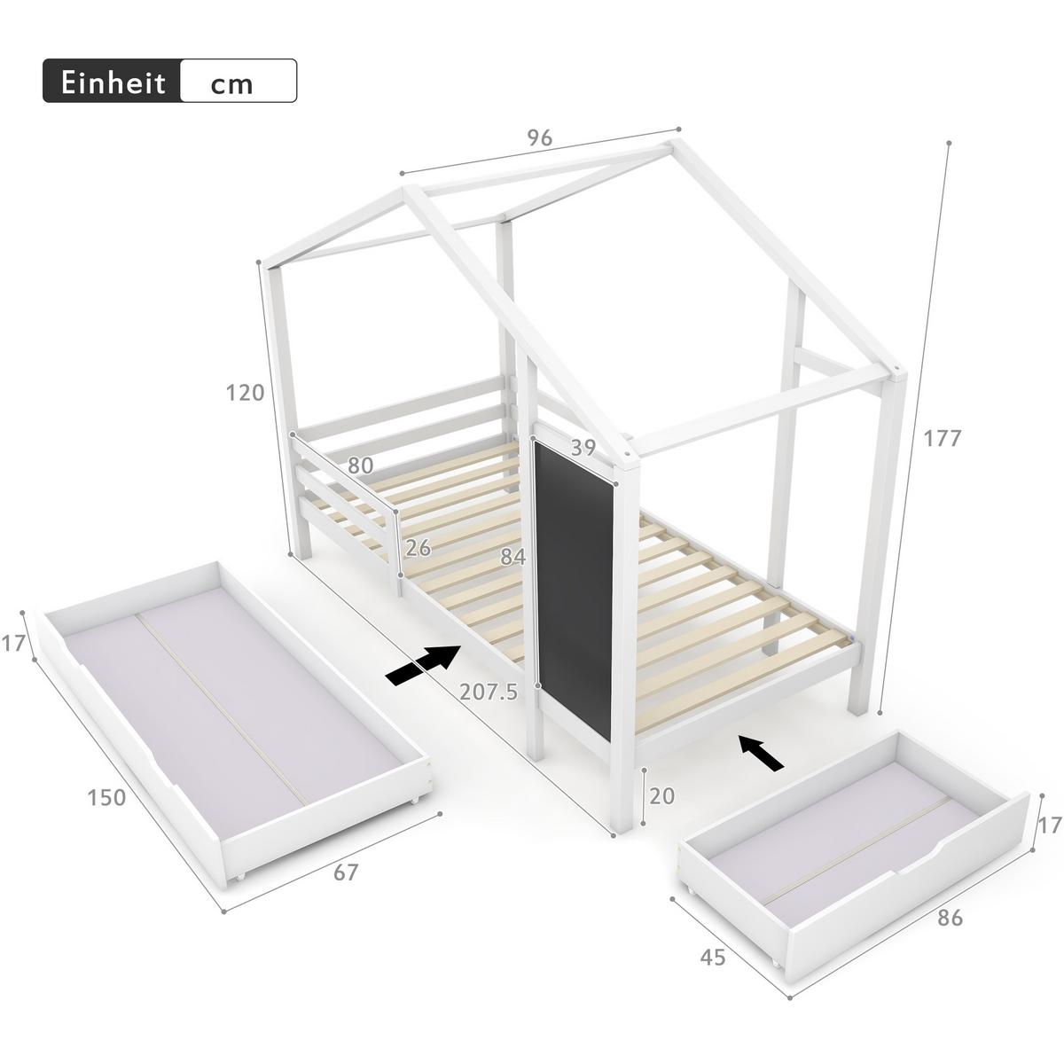 HAUSBETT 90x200 cm in Weiß Massivholz - Weiß, Holz (90/200cm) - Urban Meuble