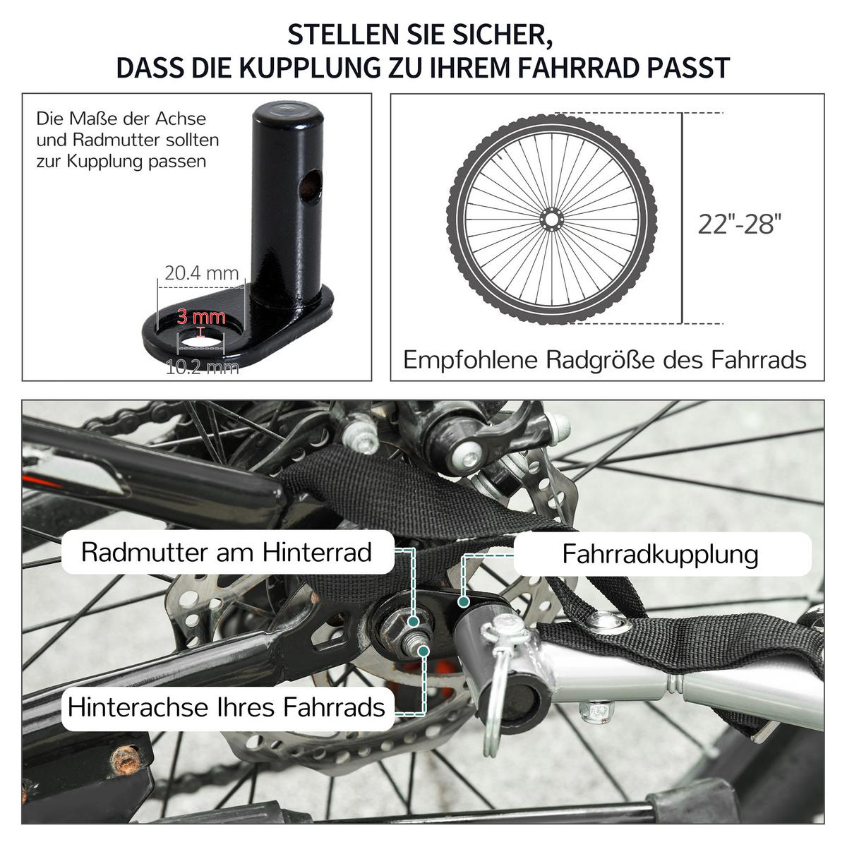 FAHRRADANHÄNGER, Stahl, Weiß/Schwarz, L140 x B77 x H65 cm - Weiß, Metall (77/65/130cm) - HOMCOM