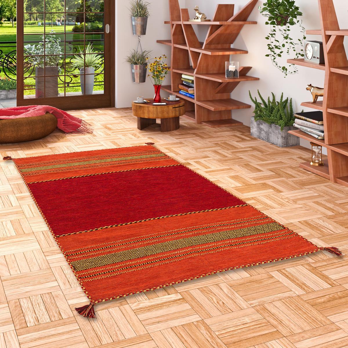 NATUR TEPPICH KELIM NAVARRO - Rot, Textil (120/180cm) - Pergamon