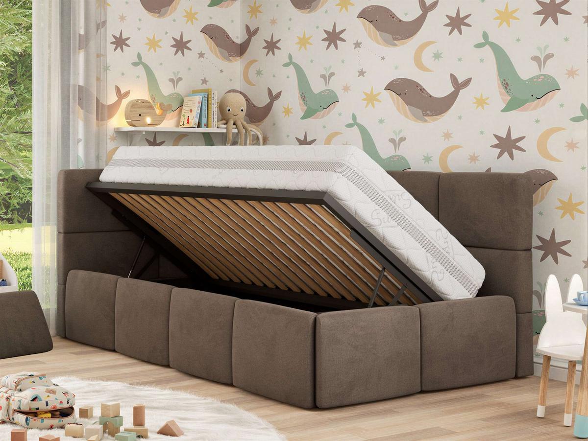POLSTERBETT ARVO ALTA 90/200 - Braun Velvet - Multitaschenfederkernmatratze - Links - Braun, Textil (90/200cm) - MKS