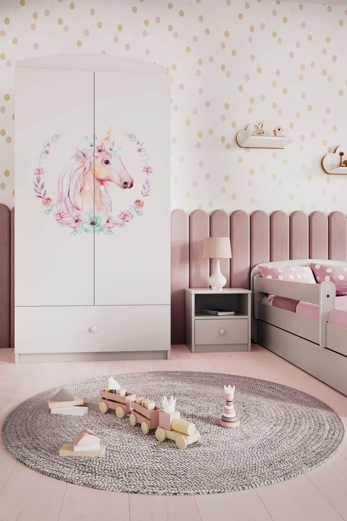 KINDERKLEIDERSCHRANK Pferd - Weiß, Holzwerkstoff (90/175/52cm) - RAUMHIRSCH FURNITURE