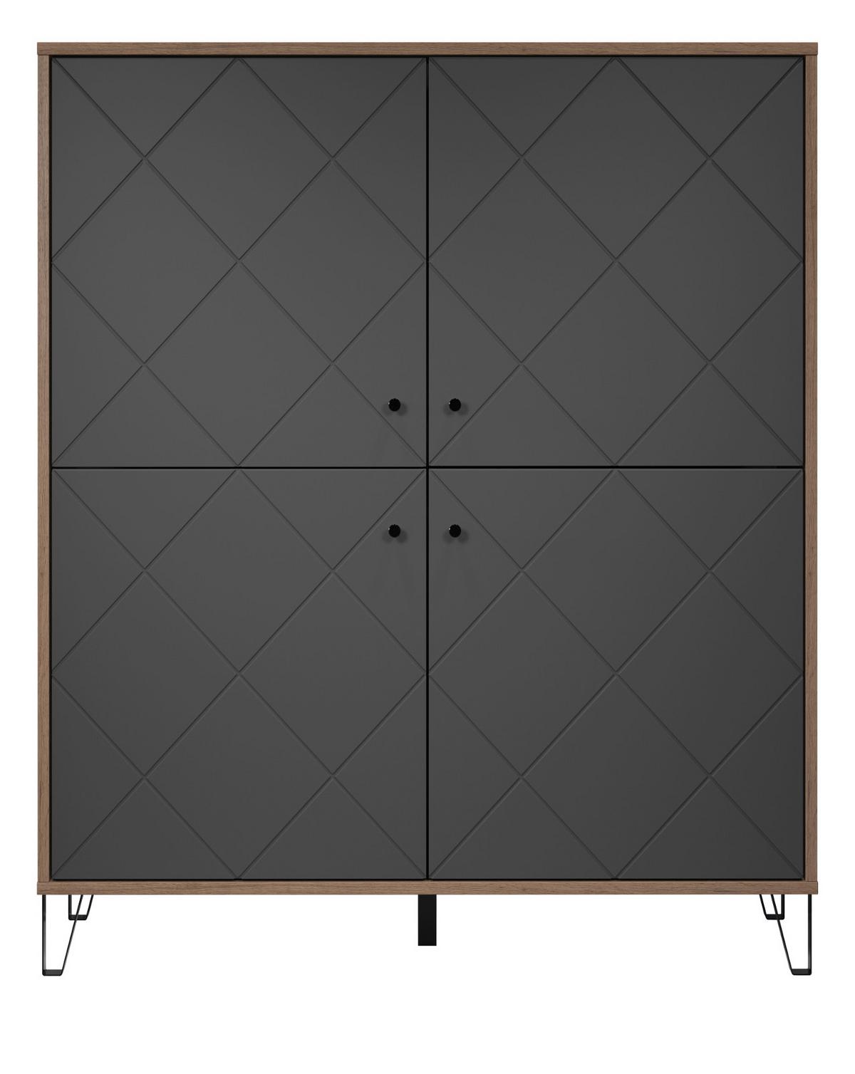 HIGHBOARD Graphite grau, Eiche Kraft Gold 123 x 136 cm, Kommode für Wohn- und Esszimmer - Eichefarben/Schwarz, Holzwerkstoff/Kunststoff (123/136/40cm) - Top.Furn