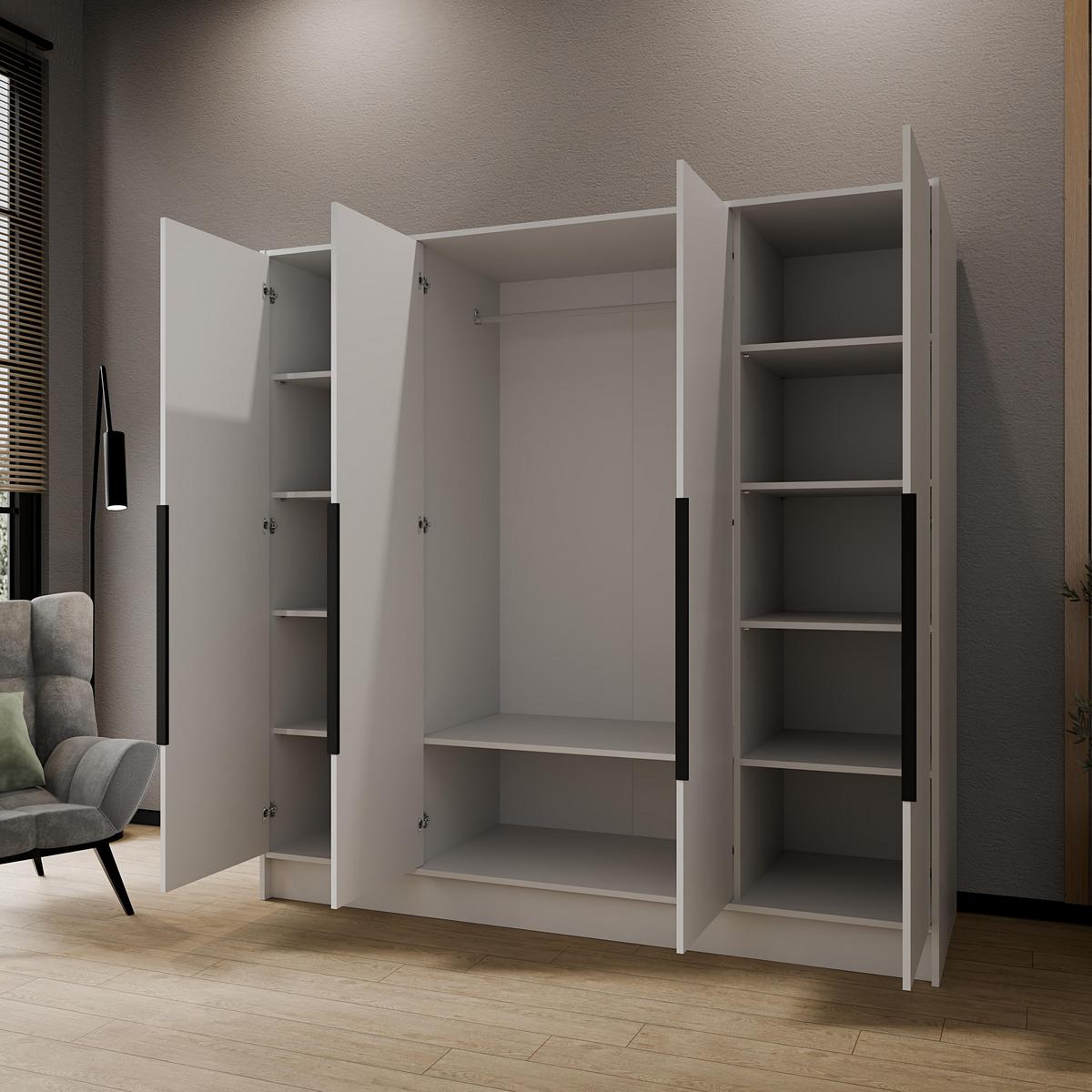 DREHTÜRENSCHRANK BERON 200/200/51 cm Modern Kleiderschrank 4-türig Weiß - Weiß, Holzwerkstoff (200/200/51cm) - MASSENO