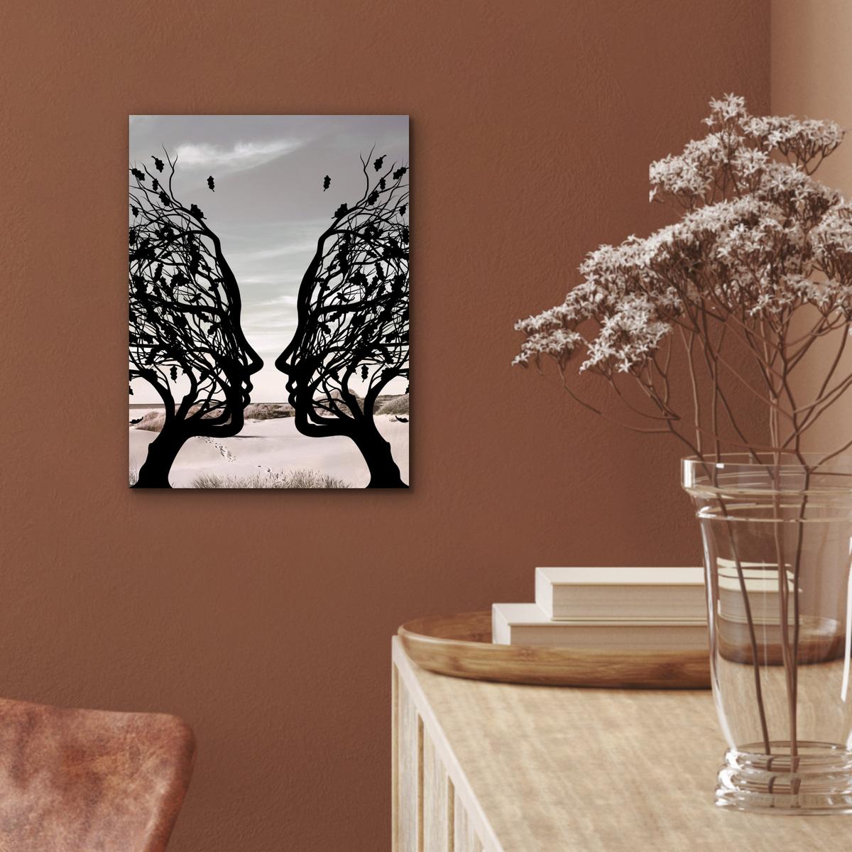 METALLBILD Strand - Meer - Menschen - Baum - Moderne Kunst 30x40 cm - Hellgrau, Metall (30/40cm) - MuchoWow
