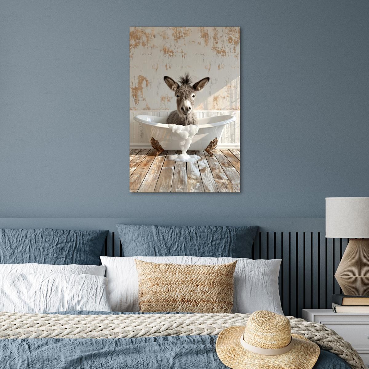 POSTER Esel - Tiere - Badewanne - Schaumstoff Wanddeko 40x60 cm - Weiß, Papier (40/60/0.1cm) - MuchoWow