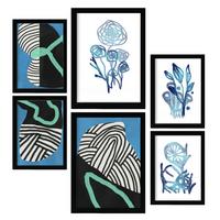 POSTER Set Mit 6 Wildes Grün In Blume Zusammenfassung A3 & A4 Schwarzer Rahmen - Schwarz, Papier (29/3cm) - Nacnic