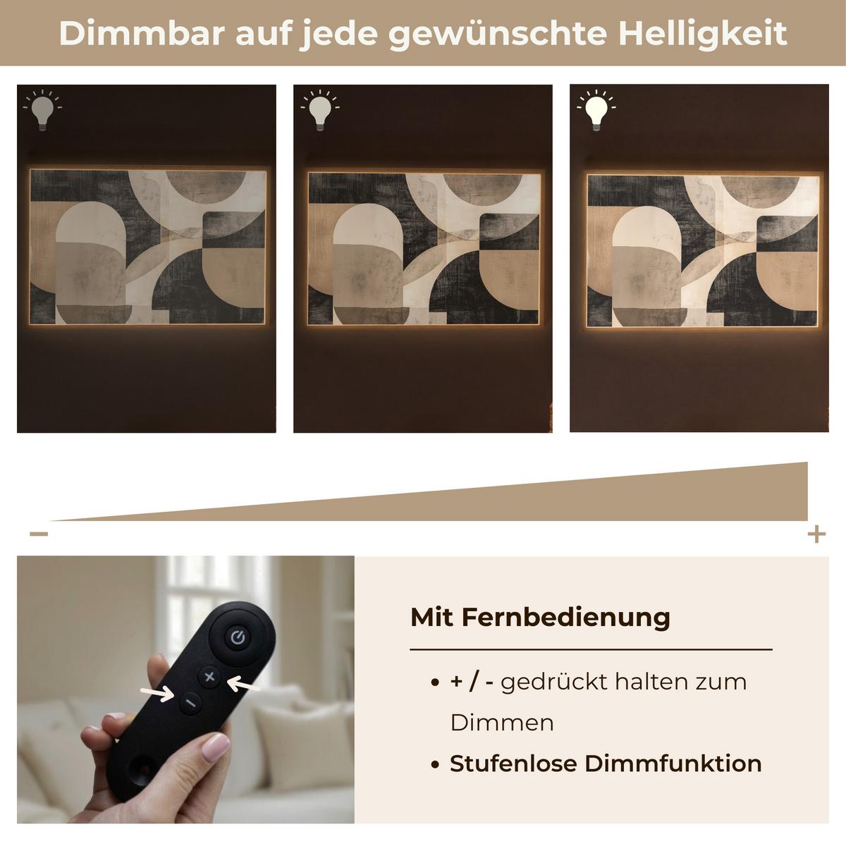 WANDLEUCHTE MIT AKKU Abstrakt - Formen - Modern - Beige 100x70 cm - Grau, Holzwerkstoff (100/70/8cm) - OnlyWow