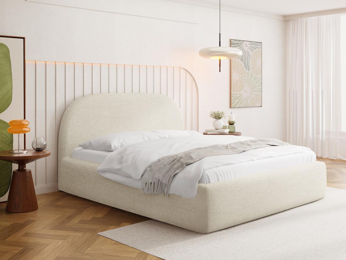 POLSTERBETT Puro mit Bettkasten & Metall-Lattenrost in Creme Chenille 140x200 cm - Birkefarben/Creme, Kunststoff/Textil (140/200cm) - WFL GROUP