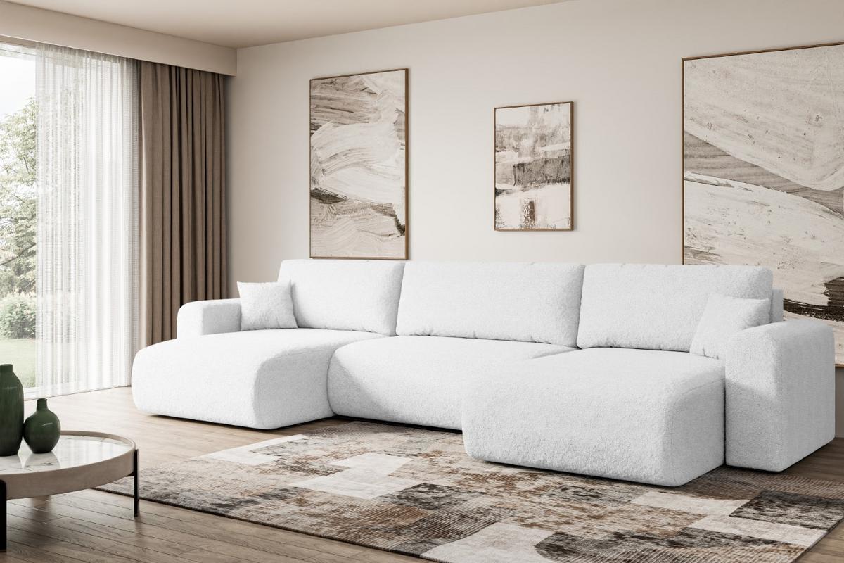 WOHNLANDSCHAFT mit Schlaffunktion und Bettkasten ORRO-U - 362x145x83 cm Weiß Bouclé - Schwarz/Weiß, Holzwerkstoff/Kunststoff (362/83/145cm) - ALTDECOR