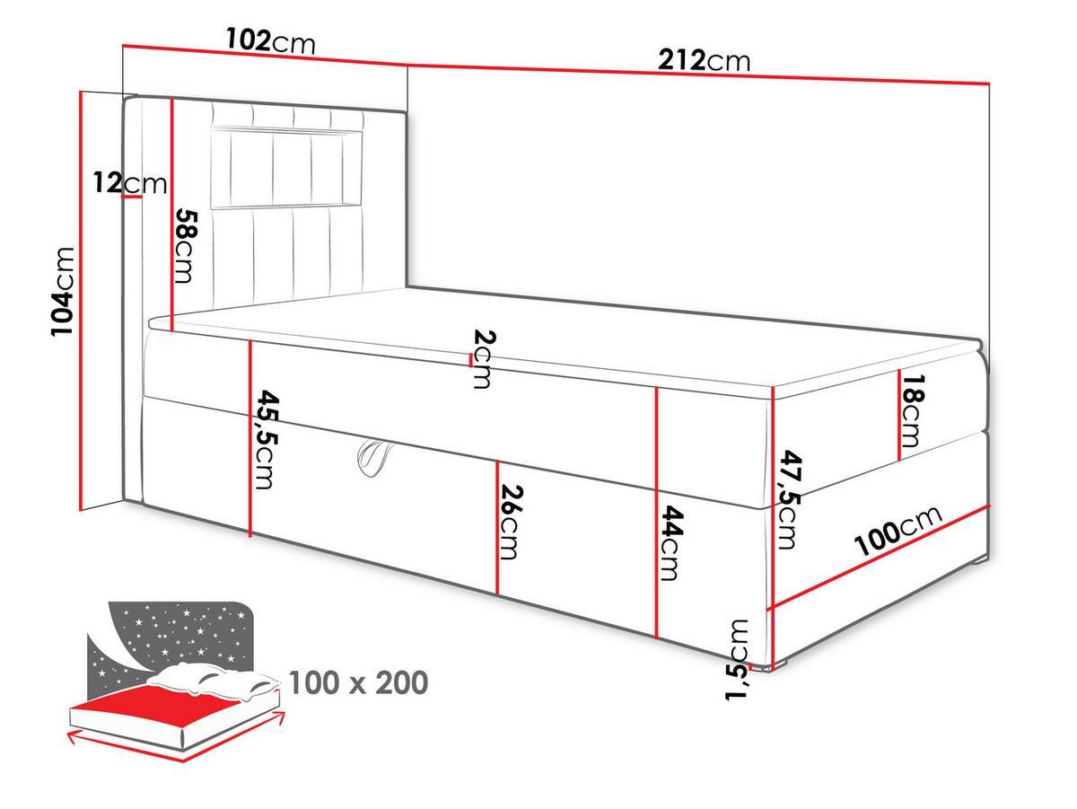 BOXBETT Gold Junior 1, Seite zum Öffnen des Bettkastens: Links - H3 - Türkis/Weiß, Holz (100/200cm) - MIRJAN24