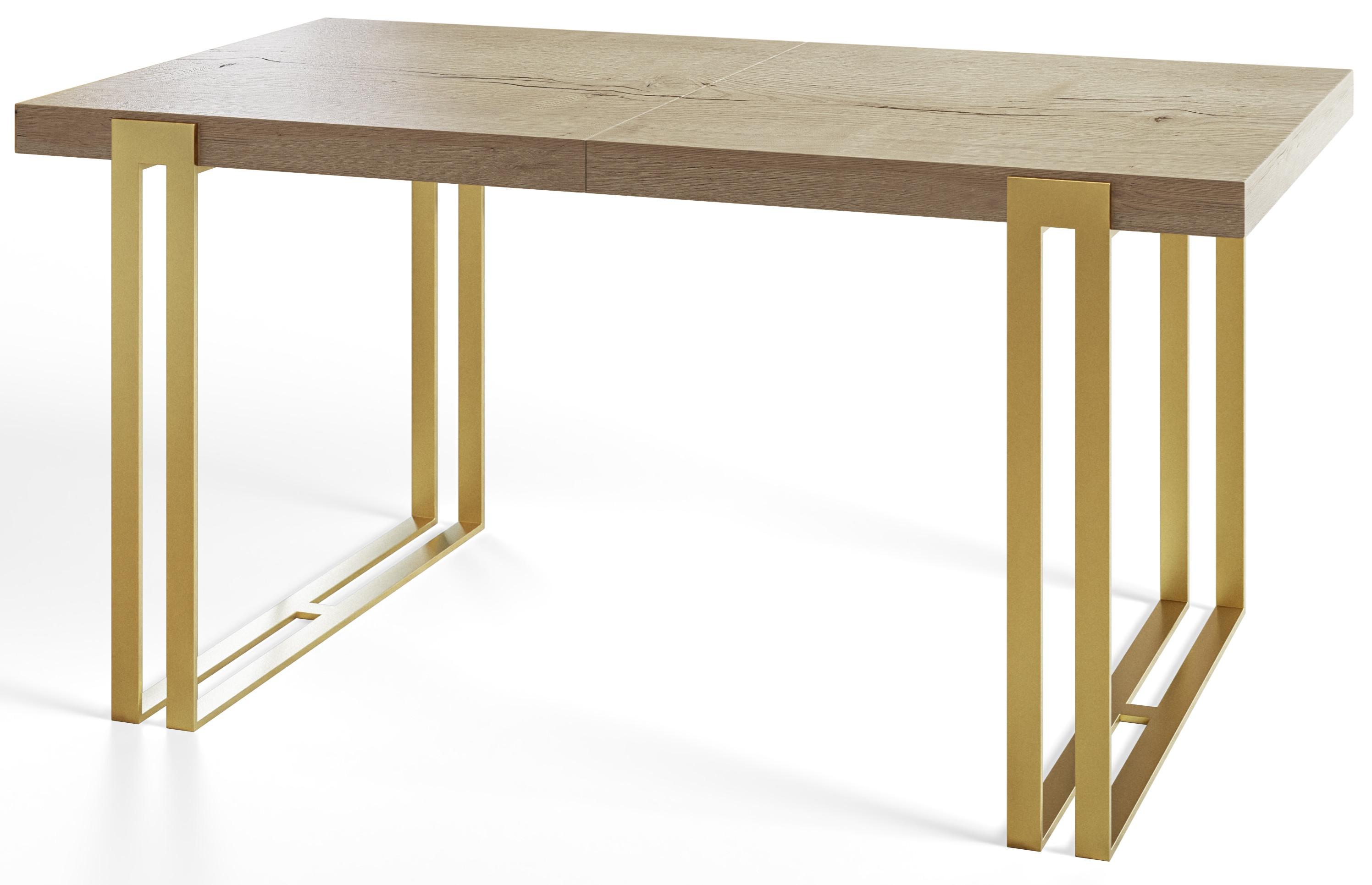 RECHTECKIGER Esszimmertisch ROSA, ausziehbarer Tisch, Größe: 160-260X90X77 cm, Wohnzimmertisch Farbe: HALIFAX, mit Metallbeinen in Farbe Gold - Goldfarben/Naturfarben, Holzwerkstoff (160/90/77cm) - Alpi-Möbel
