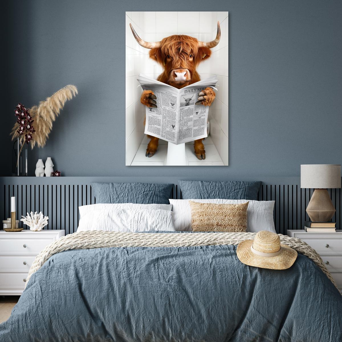 POSTER Schottischer Highlander - Tier - Zeitung - Toilette Wandbild Schlafzimmer 80x120 cm - Kastanienfarben, Papier (80/120/0.1cm) - MuchoWow