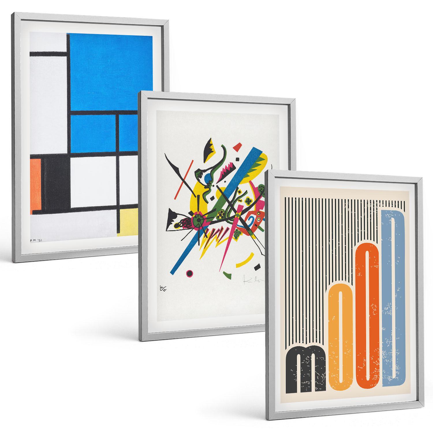 BILDER SET 3er Set - 40x60 cm Silberner Rahmen - Abstrakte moderne Geometrie - Silberfarben, Kunststoff (40/60cm) - TULUP