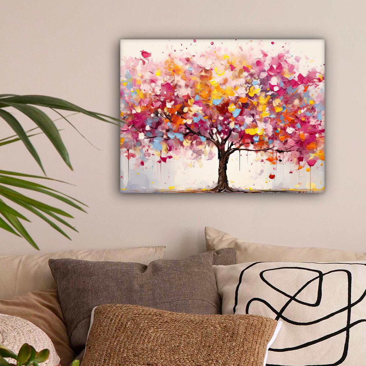 LEINWANDBILD Aquarell - Baum - Kunst - Abstrakt Wandbild 40x30 cm - Rosa, Textil (40/30cm) - MuchoWow