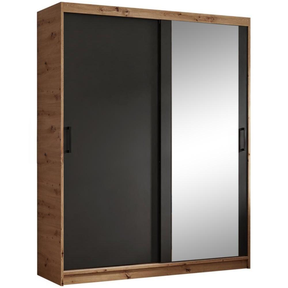 SCHWEBETÜRENSCHRANK Hela mit 2 Türen. 160 cm, eiche Artisan+Schwarz - Schwarz/Eiche Artisan, Holzwerkstoff (160/205/60cm) - Beautysofa