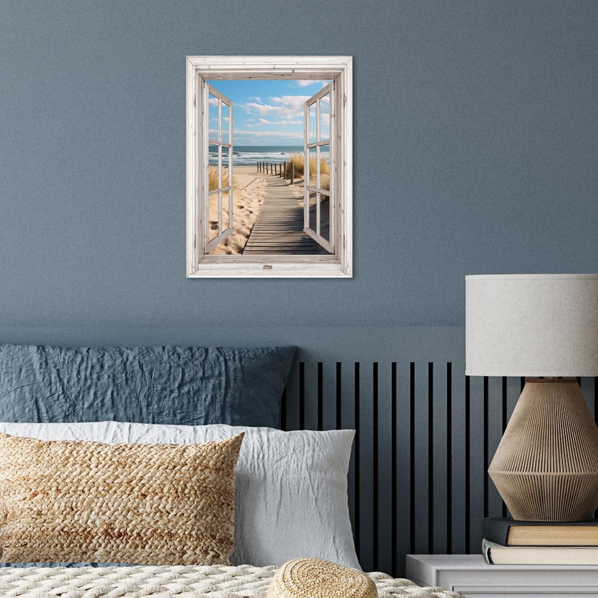 POSTER Fenster - Meer - Küste - Natur - Ausblick - Strand - Wattenmeer Wandbilder 30x40 cm - Beige, Papier (30/40/0.1cm) - MuchoWow