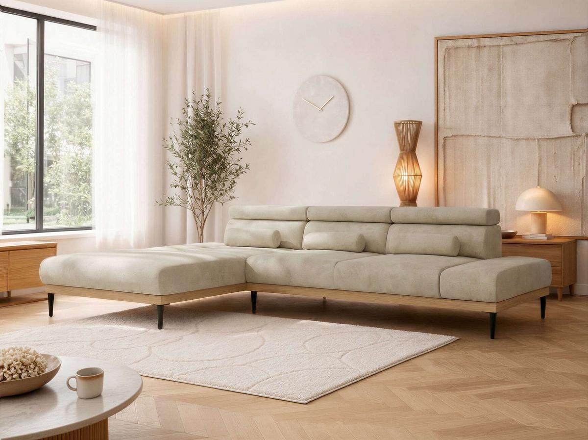 ECKSOFA PAVERO L - Beige Velvet - Links Seite - Beige/Schwarz, Textil/Metall (205/316cm) - MKS
