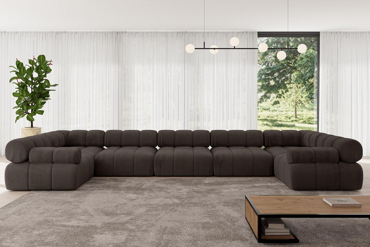 WOHNLANDSCHAFT modulares Sofa Birno-U3 - 475x190x70 cm Braun Velours - Braun, Holzwerkstoff/Textil (475/70/190cm) - ALTDECOR