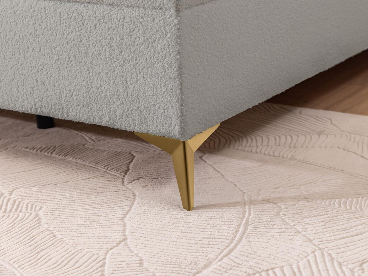 BOXBETT Sonna 180/200 cm Hellgrau Bouclé-Stoff mit abgerundetem Kopfteil und mit goldenen Metallfüßen - Goldfarben/Hellgrau, Holz/Textil (180/200cm) - S-Style Möbel