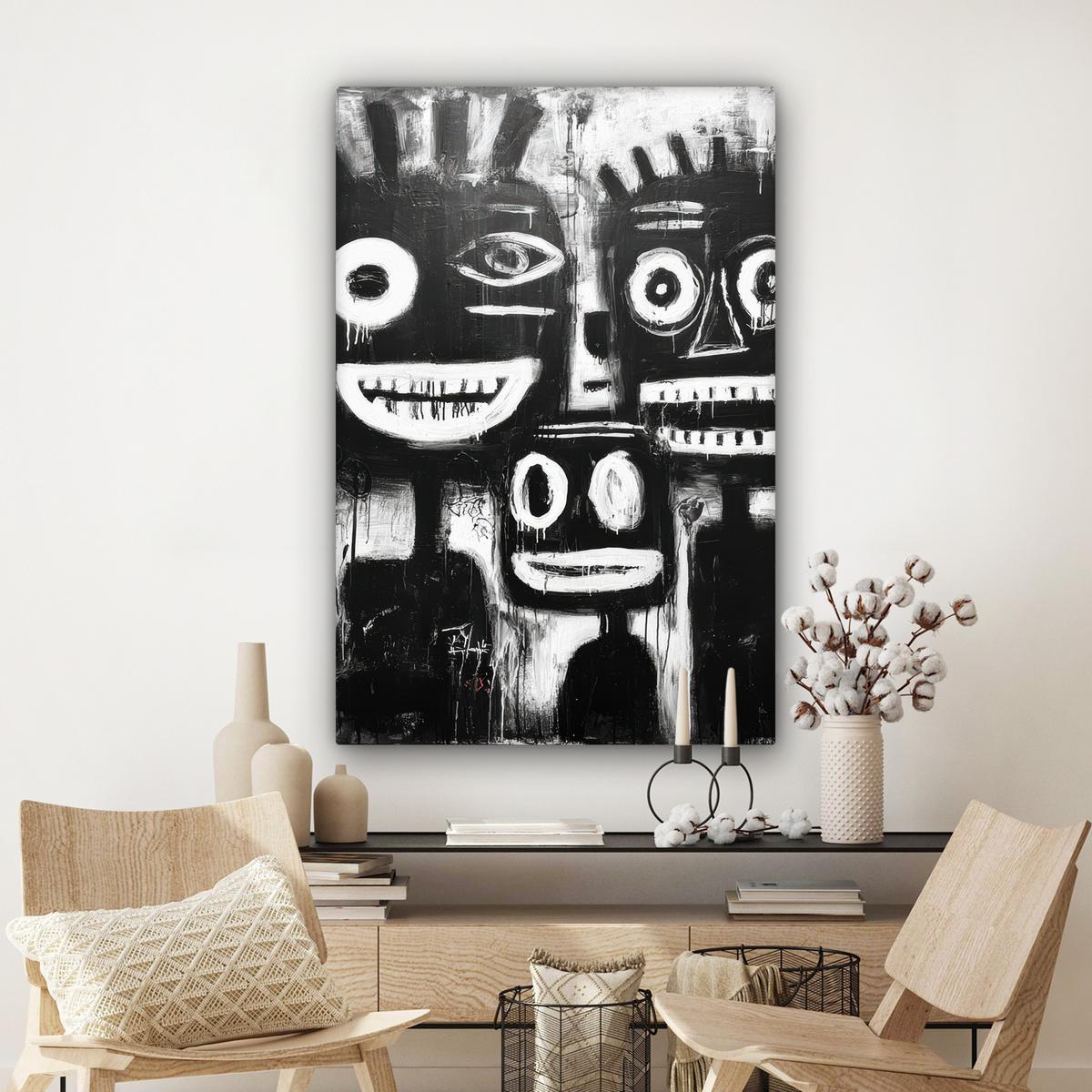 LEINWANDBILD Malerei - Figuren - Schwarz - Abstrakt Deko XXL 80x120 cm - Schwarz, Textil (80/120cm) - MuchoWow