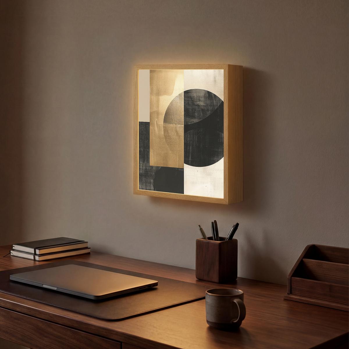 WANDLEUCHTE MIT AKKU Abstrakt - Modern - Schwarz - Gold 30x40 cm - Sandfarben, Holzwerkstoff (30/40/8cm) - OnlyWow