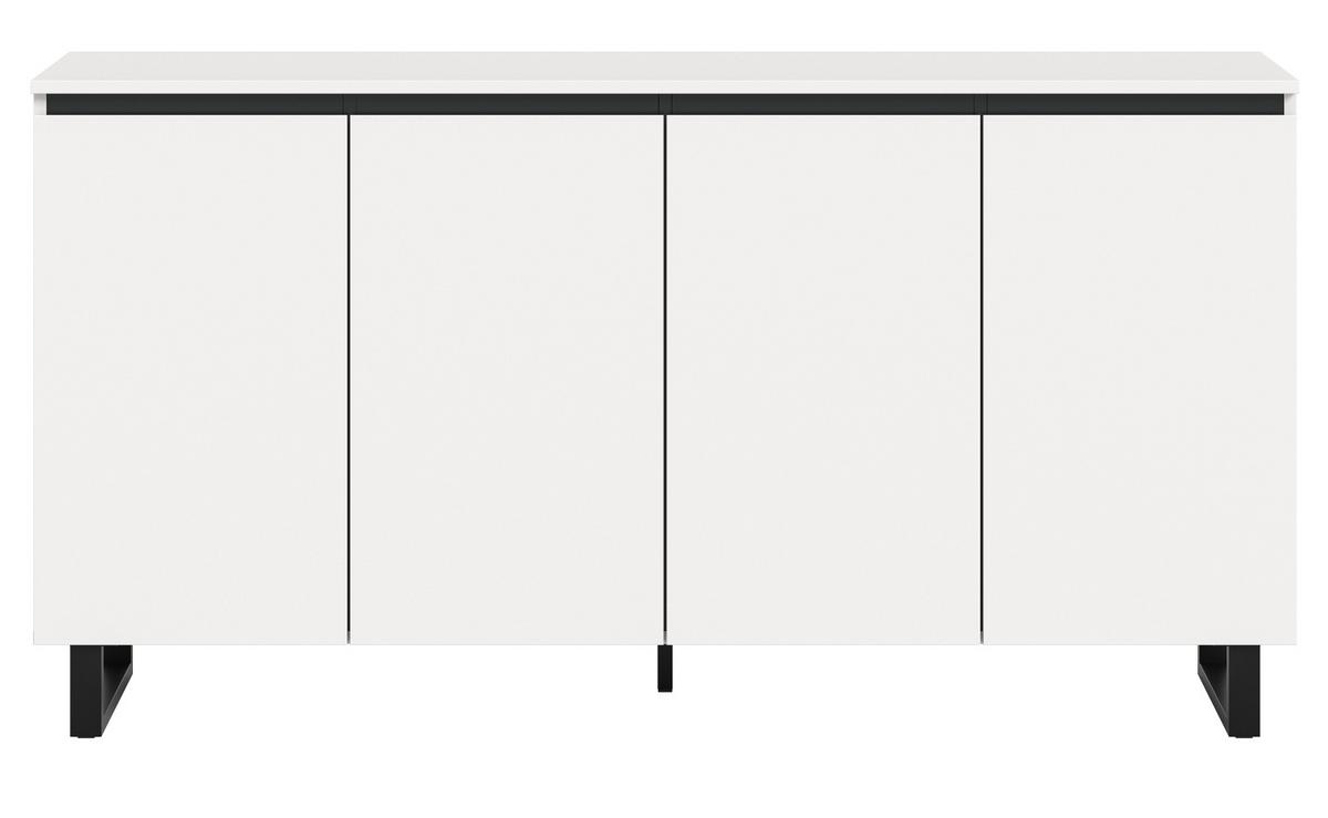 SIDEBOARD Weiß mit Schwarz, Kommode 4 Türen / 8 Fächer 160 cm mit Soft-Close - Schwarz/Weiß, Holzwerkstoff/Metall (160/84/36cm) - Inn.Furn