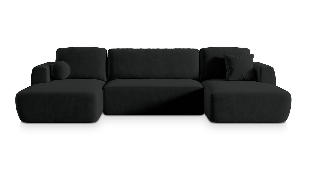 WOHNLANDSCHAFT SENTUM K Schwarz Plüsch-Stoff mit Schlaffunktion - Schwarz, Holz/Kunststoff (330/90/148cm) - MASSENO