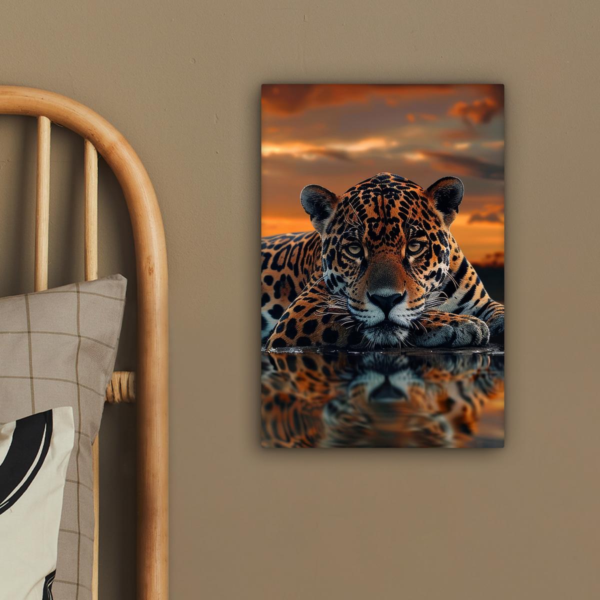 LEINWANDBILD Natur - Leopard - Tier - Sonnenuntergang - Modern Deko Wohnzimmer 20x30 cm - Orange, Textil (20/30cm) - MuchoWow