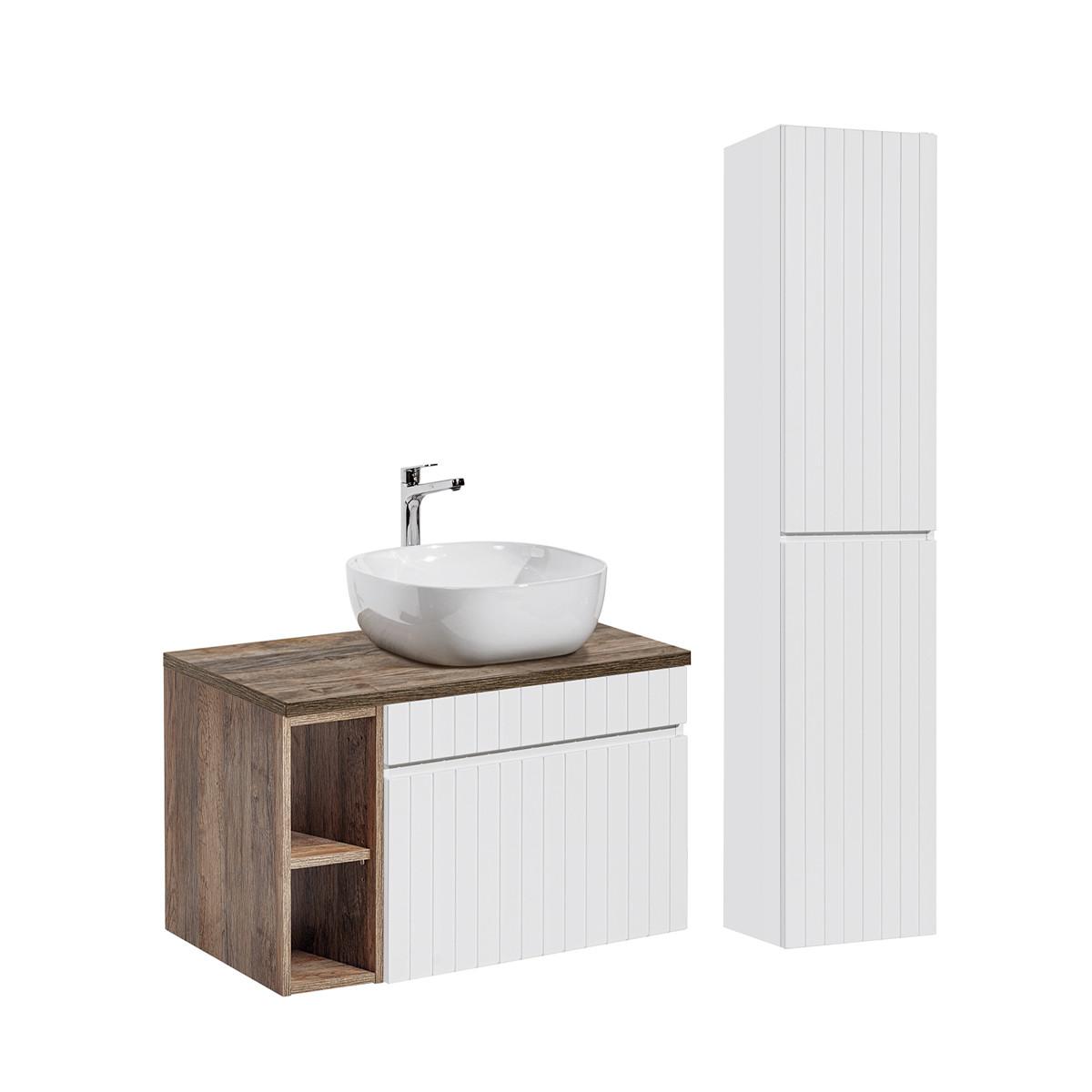 BADMÖBEL 80cm Zelie 2er-Set Weiß - Weiß, Holzwerkstoff (80/48/46cm) - Petits-meubles