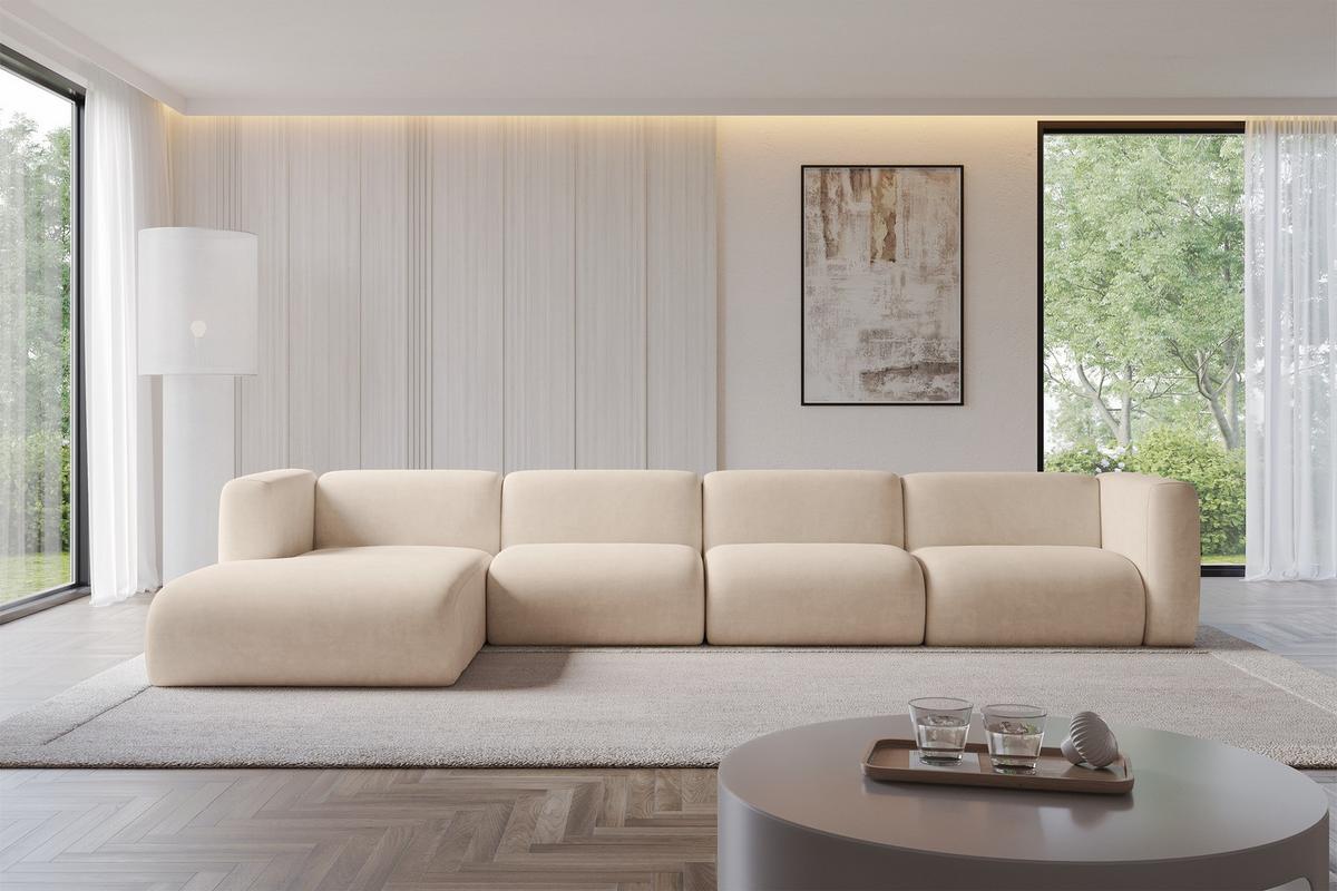 ECKSOFA Ottomane Links MIRA-L3 409x179x70 Beige Velours - Greige/Beige, Holzwerkstoff/Kunststoff (409/179cm) - ALTDECOR