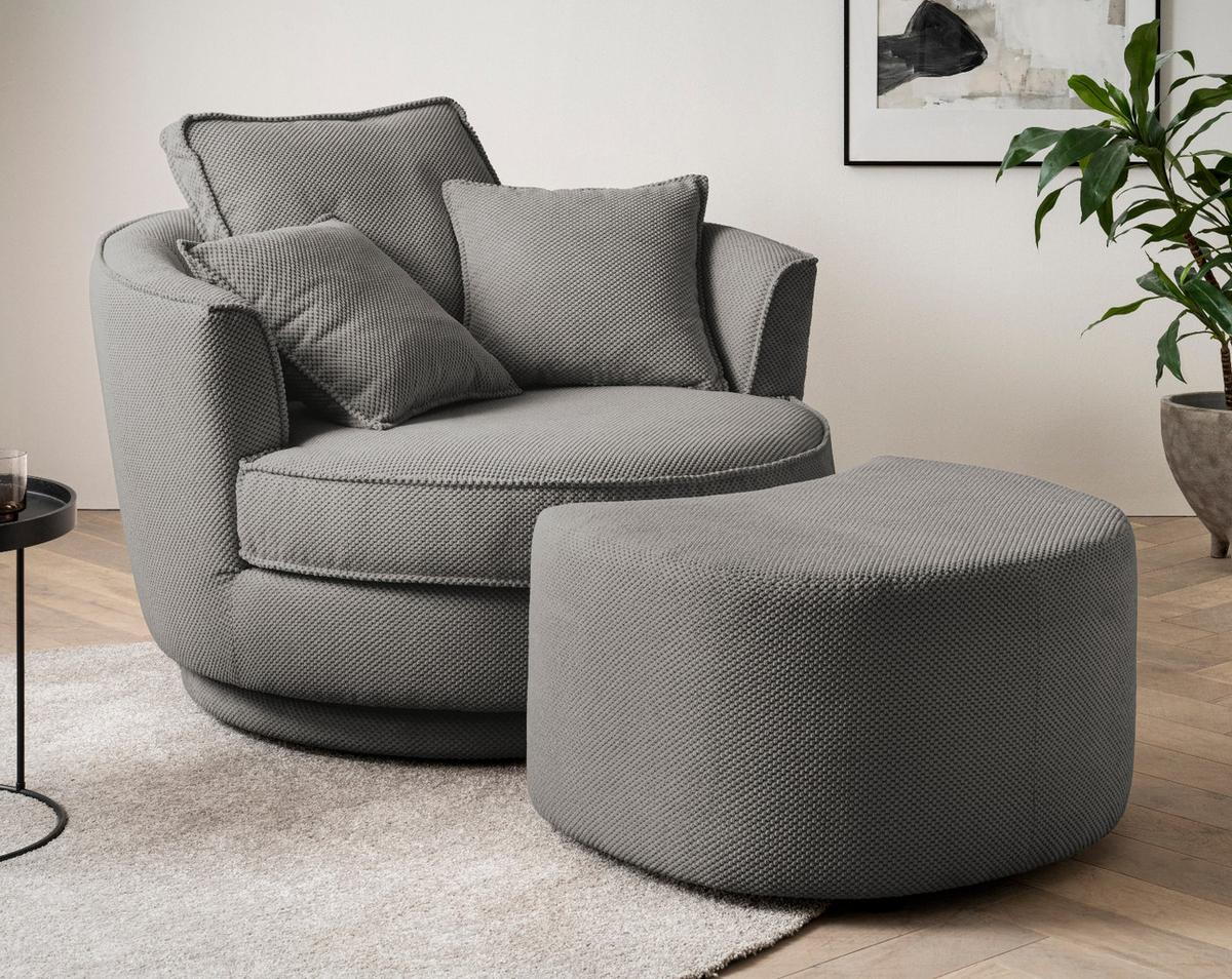 DREHSESSEL grau Web-Velours, XL Sessel 360° drehbar inklusive 3 x Kissen - Grau, Kunststoff/Textil (120/86/120cm)