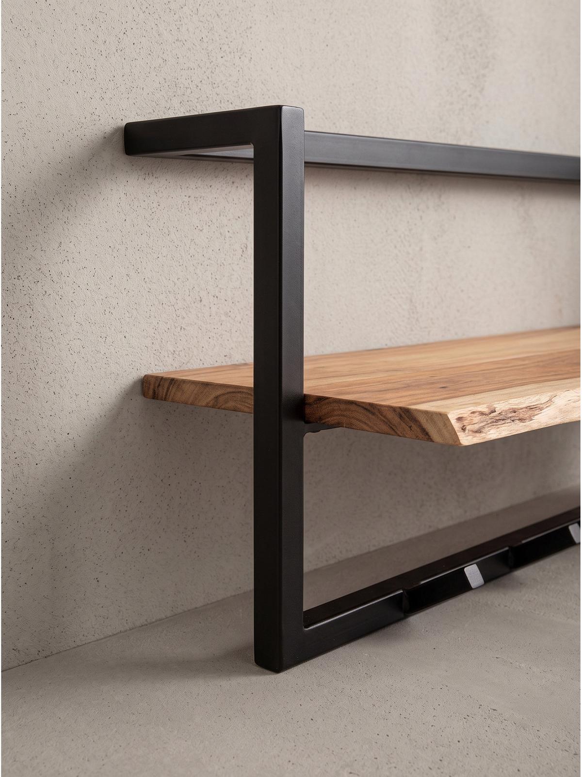 WANDGARDEROBE TIETAR, Akazie Massivholz, Akazie-Schwarz, 100 x 25 x 32 cm - Schwarz/Akaziefarben, Metall (100/32/25cm) - KADIMA DESIGN