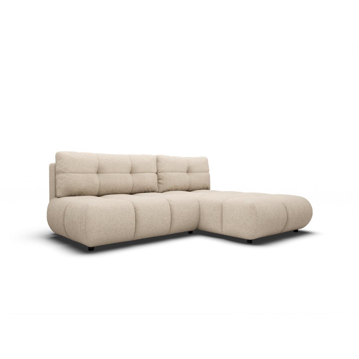 ECKSOFA CORSO R-S Beige Boucle-Stoff mit Schlaffunktion - Sandfarben, Holz (230/177cm) - MASSENO