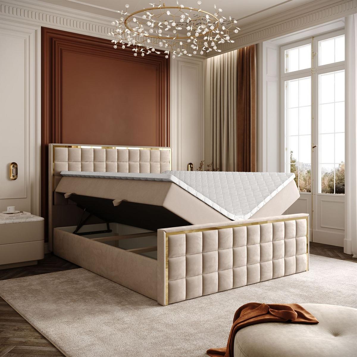 BOXSPRINGBETT ISADORA II GOLD mit Bettkasten und Topper 160x200 cm Royal Velvet 170 - Beige, Textil - Lookway