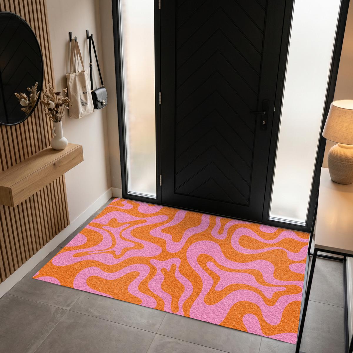 FUSSMATTE Muster - Rosa - Orange - Abstrakt - Modern Türmatte 180x120 cm - Pink, Kunststoff (180/0.4cm) - MuchoWow