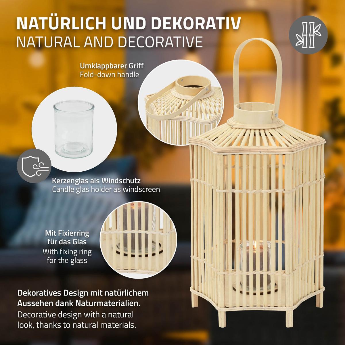 BAMBUS LATERNE H: 60 cm Holzfarbe Boho Stil - Naturfarben, Holz (30/60/30cm)
