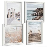 BILDER SET 4er Set - 50x50 cm & 40x60 cm Weißer Rahmen - Meeresarchitektur Santorin - Weiß, Kunststoff (50/50cm) - TULUP