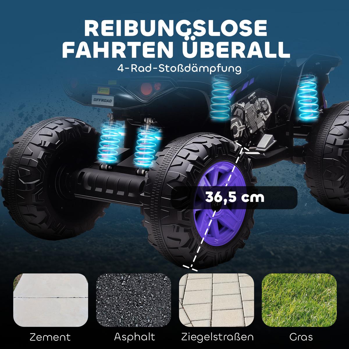 KINDER-ELEKTROQUAD 24V mit Vorwärts-, Rückwärtsfunktion, 2 Sitzer, Lila - Violett, Kunststoff (109/68.5/76cm) - AIYAPLAY
