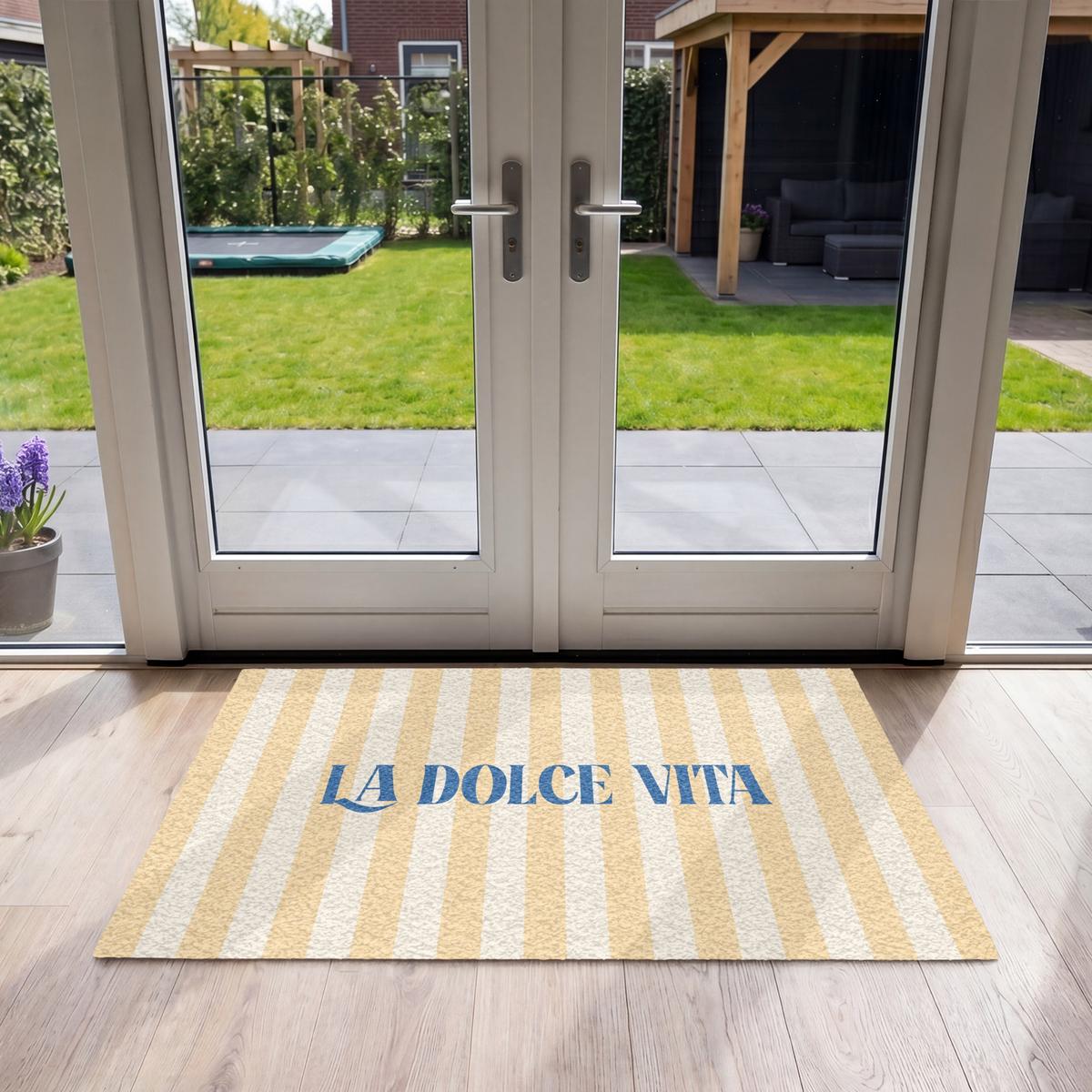 FUSSMATTE Blau – Gelb – Streifen – La Dolce Vita 120x80 cm - Hellgelb, Kunststoff (120/0.4cm) - MuchoWow