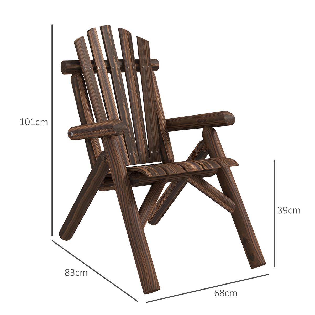 ADIRONDACK Gartenstuhl, Holzstuhl, Hochlehner, mit Armlehne, Tannenholz, Verkohlt - Dunkelbraun, Holz (68/101/83cm) - Outsunny