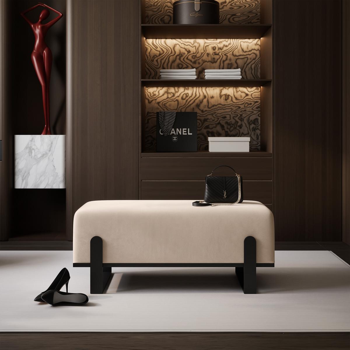 POLSTERBANK MARA 100 cm Schwarz / Beige ,Metallgestell - Beige, Textil/Metall (100/47/35cm) - Idohome