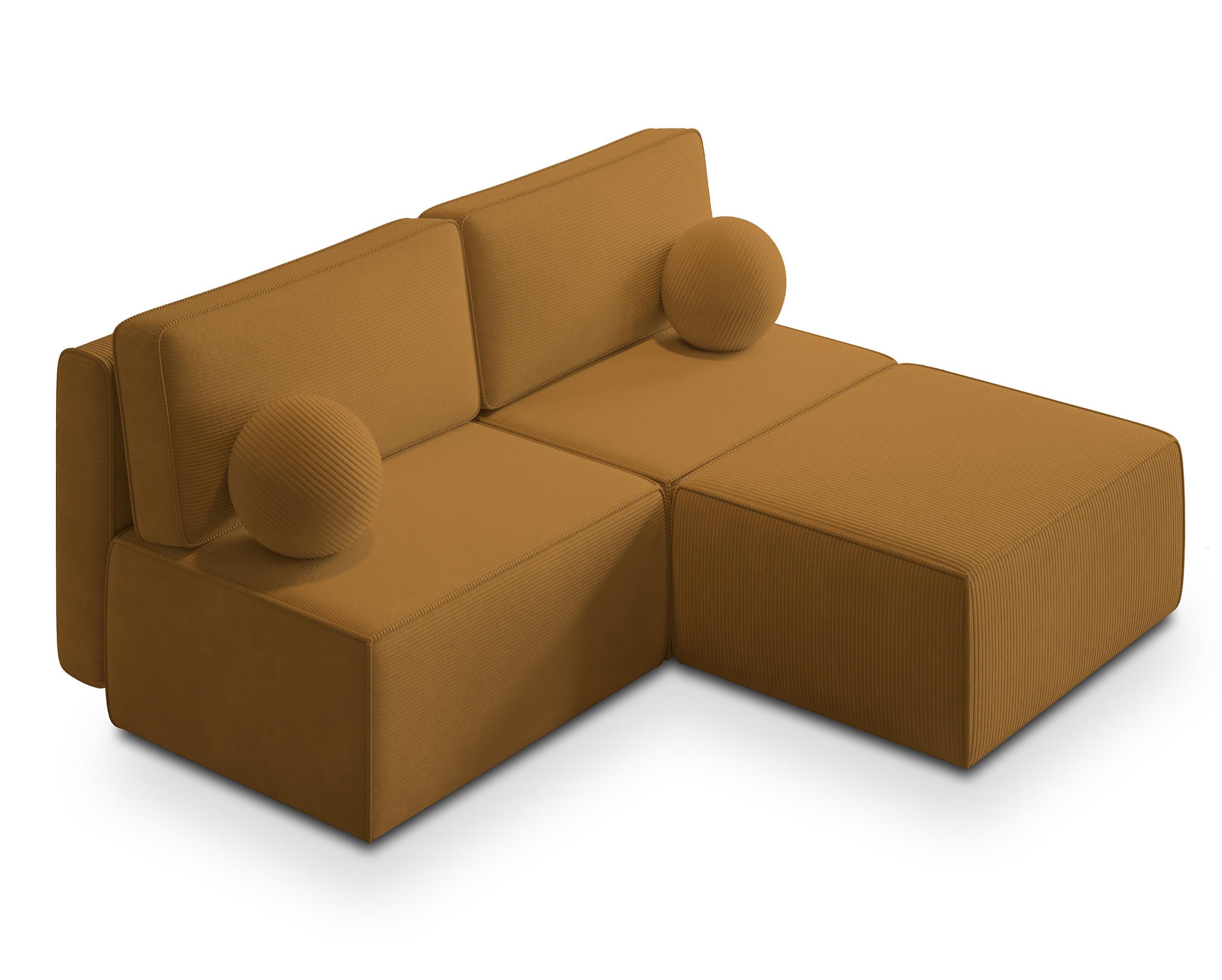 ECKSOFA VARNA P Gelb Kordstoff mit Schlaffunktion - Gelb/Grau, Holz/Kunststoff (196/158cm) - MASSENO