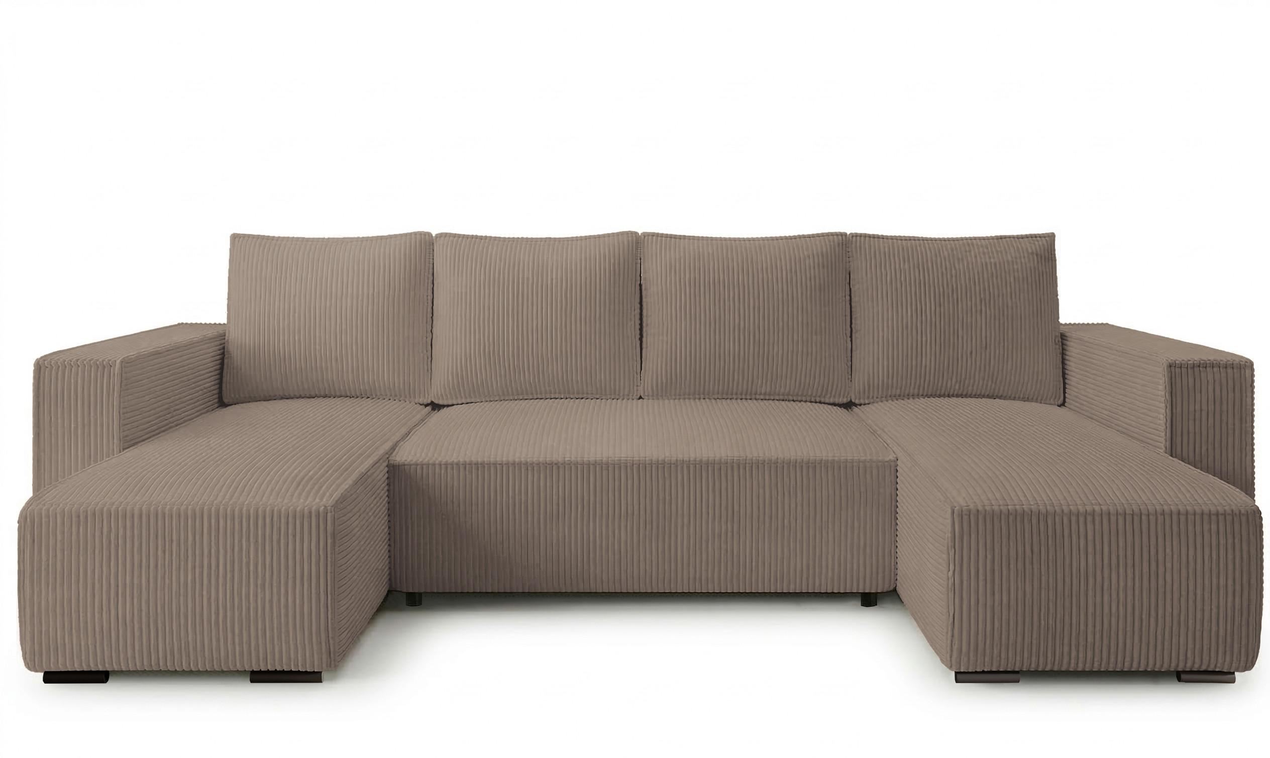 WOHNLANDSCHAFT CUDDY U mit Schlaffunktion und Bettkasten, Farbe: Braun, Cordstoff - Cappuccino, Textil (305/85/140cm) - Storez24