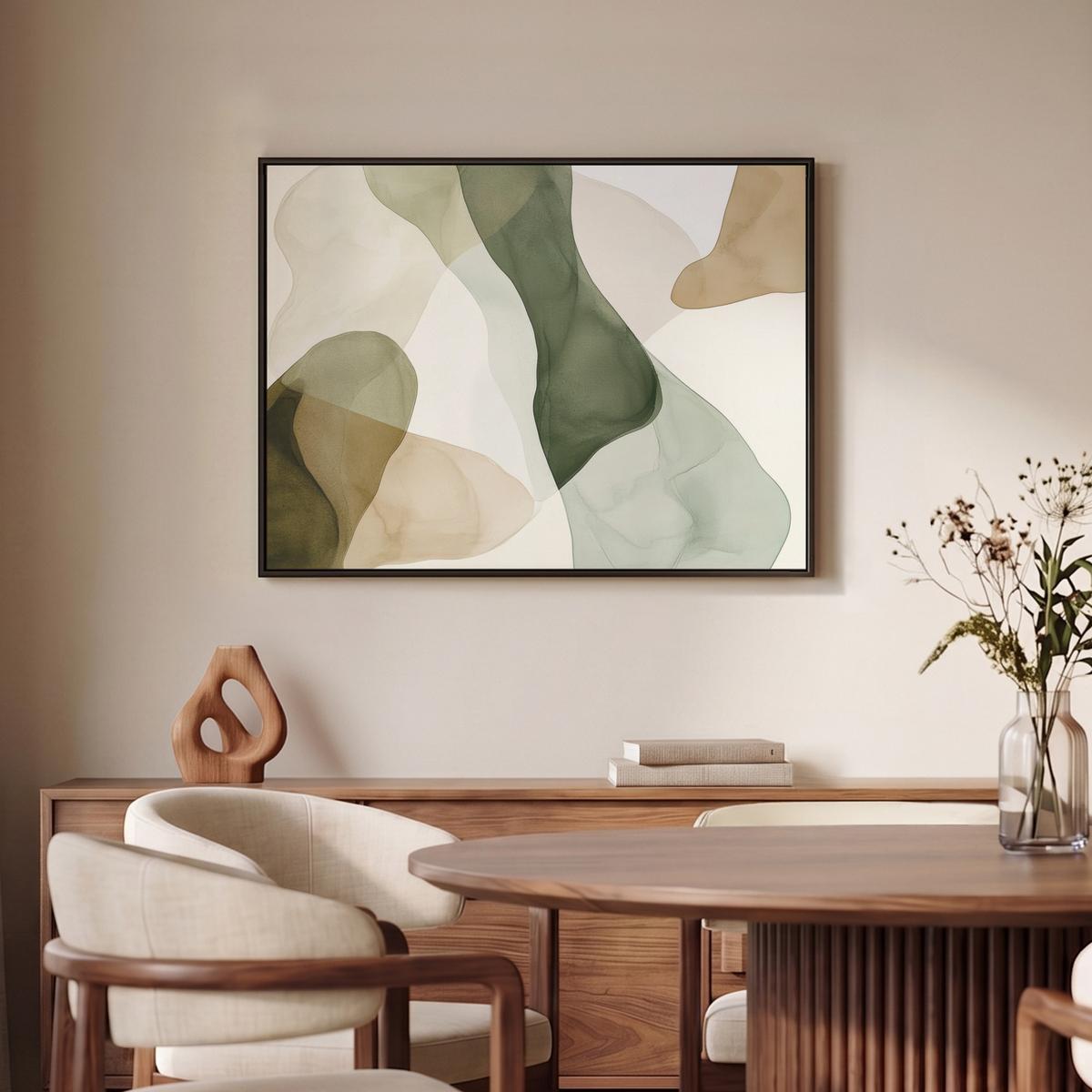 LEINWAND Bilder mit Rahmen - Japandi - Abstrakt - Grün - 80x60 - Salbeigrün, Textil (80/60cm) - MuchoWow