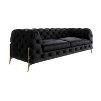 CHESTERFIELD-SOFA 3-Sitzer Lexi Schwarz Samt - Goldfarben/Schwarz, Holz/Textil (225/75/100cm) - S-Style Möbel