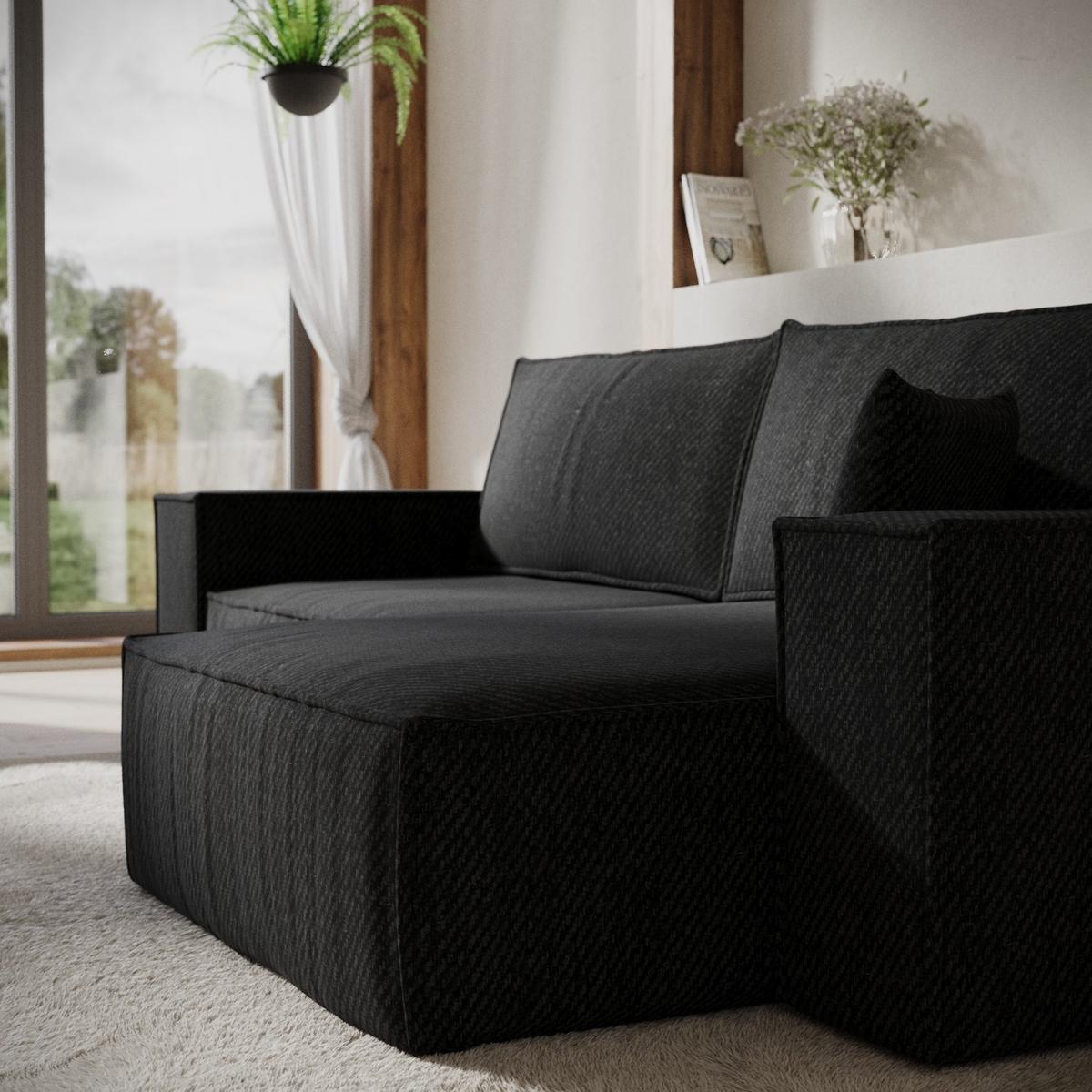ECKSOFA CAVO mit Schlaffunktion Schwarz im Neve Stoff - Schwarz, Holz/Holzwerkstoff (255/148cm) - AltaBeds